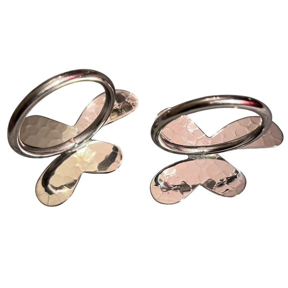 Neiman Marcus Hammered Silver Butterfly Napkin Rings Set Of 2 - Picture 4 of 6